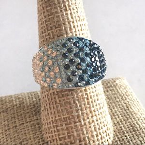 Graduated Ombré Pave Crystal Silver Ring 9 1/4